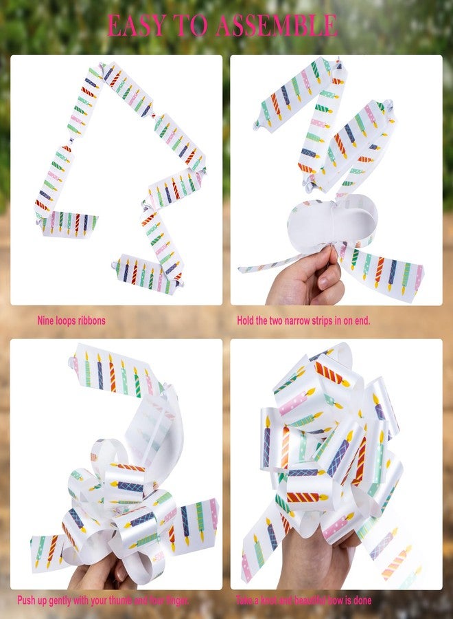 LeZakaa 12PCS Birthday Pull Bows with Ribbon - Cupcake, Rainbow and Candles Design - Perfect for Gift Wrapping, Florist, Bouquet, Basket - Image 2